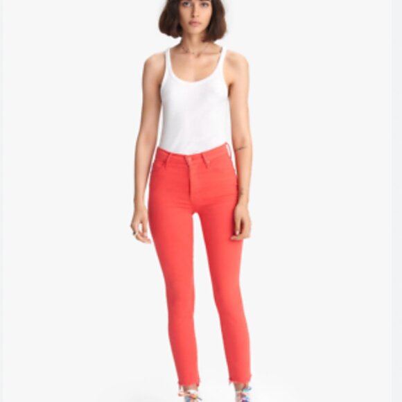 Mother Jeans Womens 27 Red The Stunner Ankle Fray Play Date Cropped Raw Hem - Picture 1 of 7